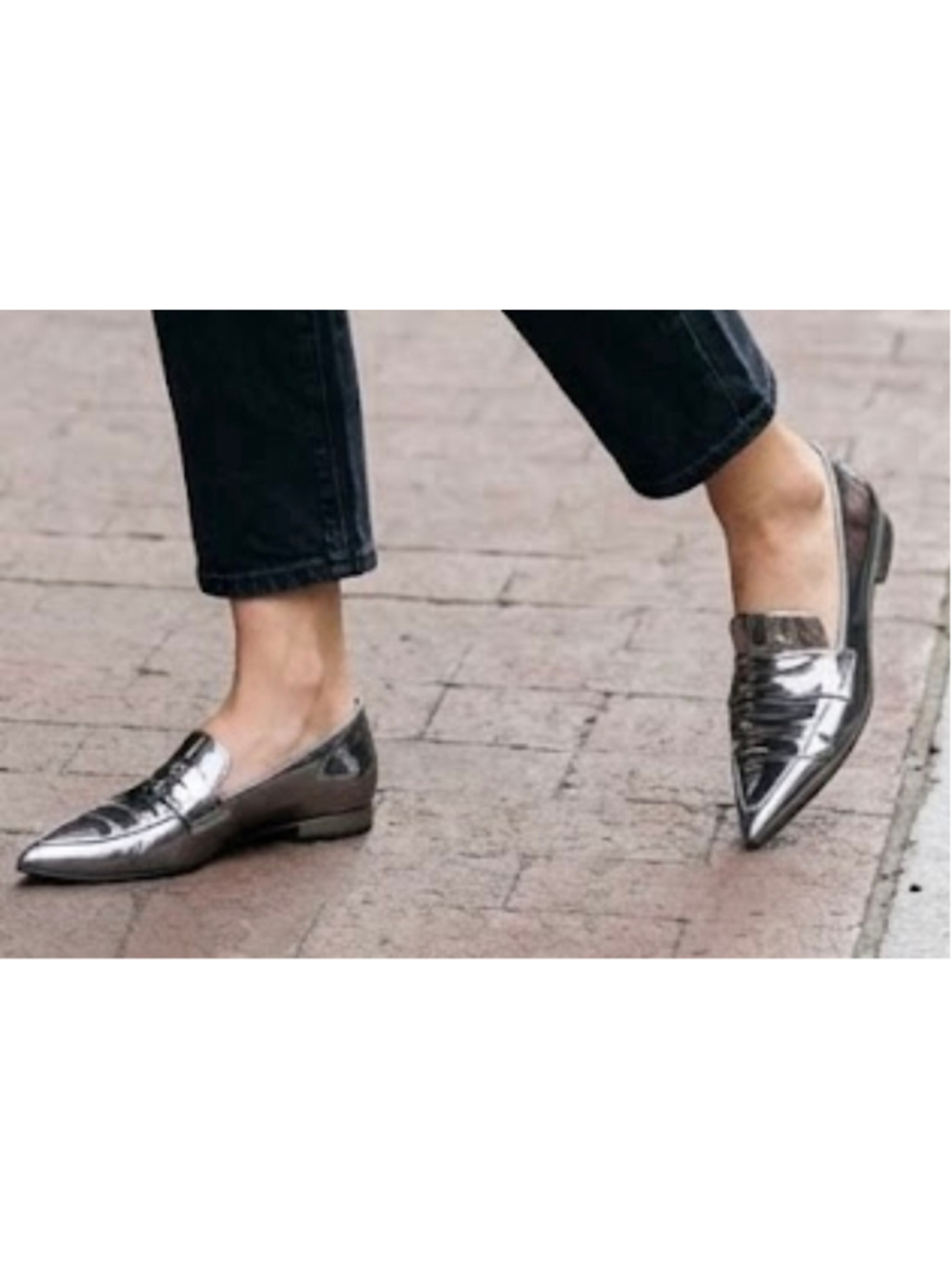 Women's Stuart Weitzman Silver Metallic Pointed Toe Loafers Size 11